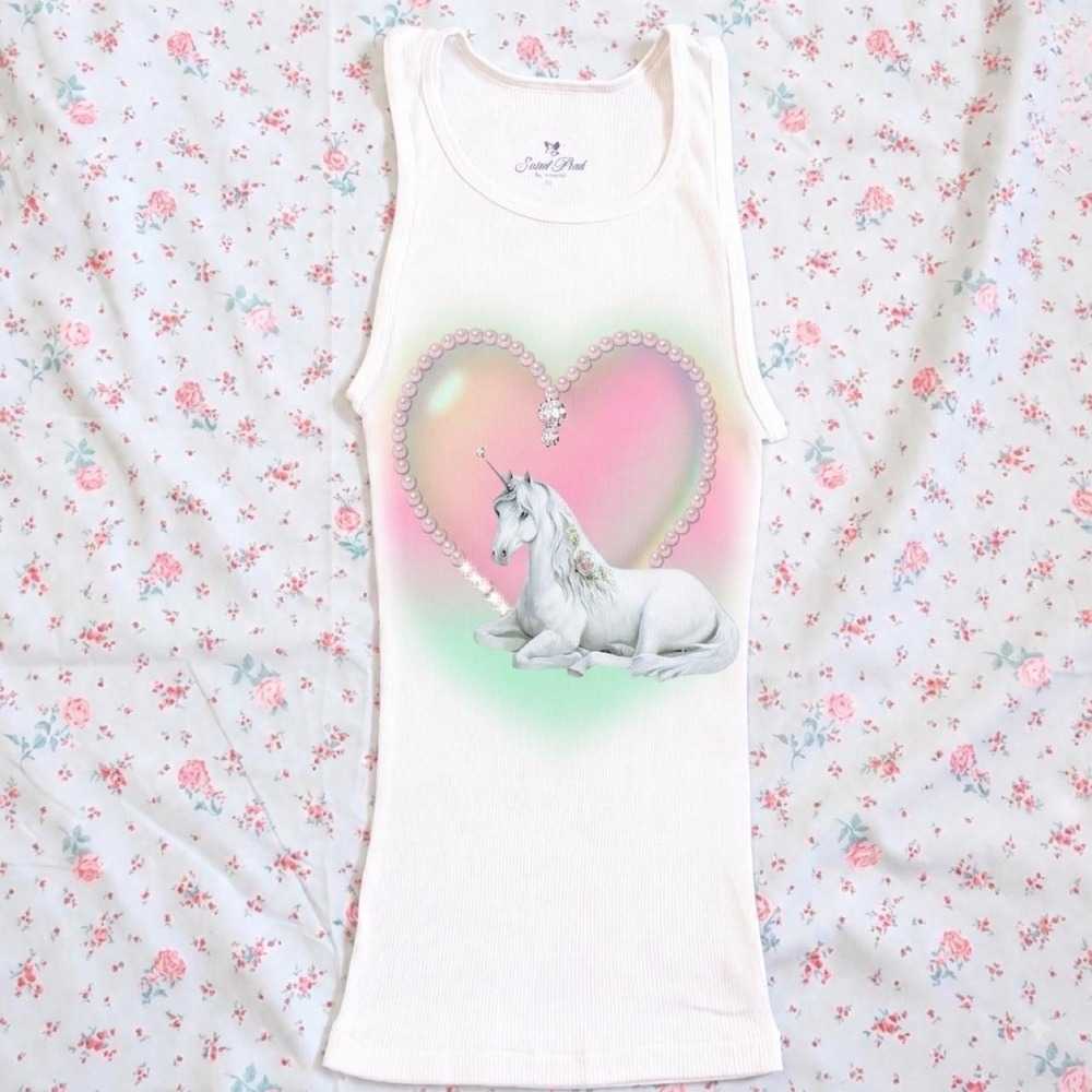 y2k unicorn pearl heart graphic tank top